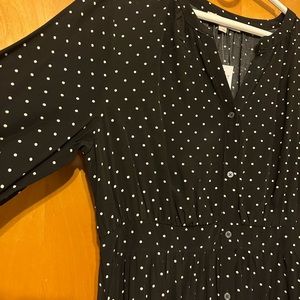 LOFT black polka dotted long sleeve midi dress